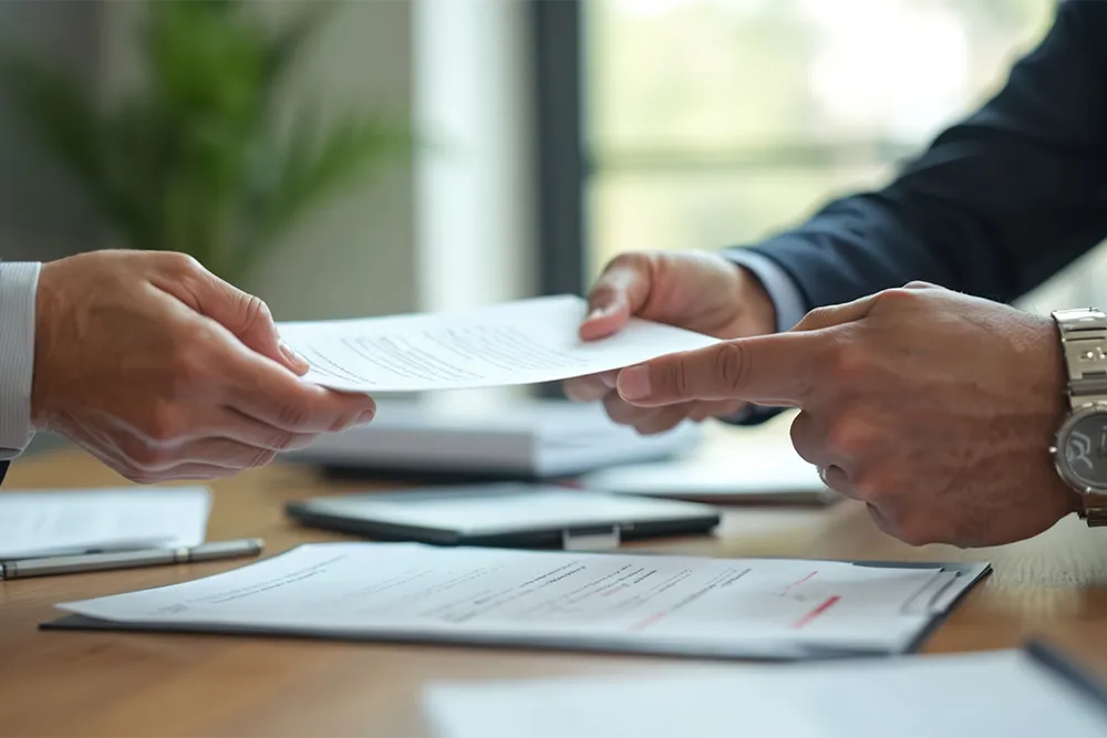 書類を手渡ししている男性
